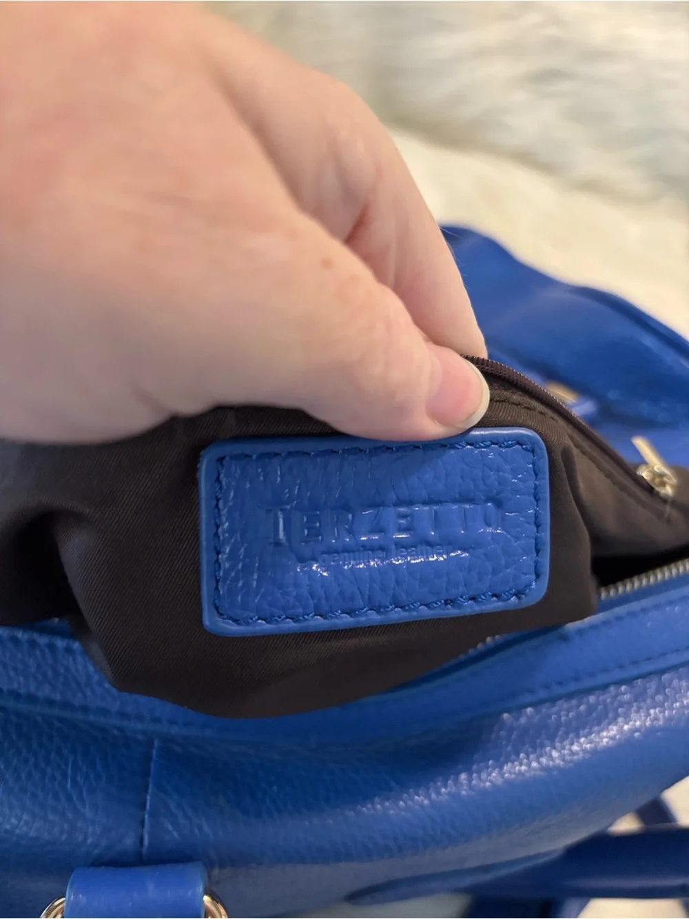 Terzetto Blue Leather Satchel Crossbody Bag